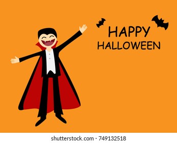 Halloween card with friendly dracula in flat style, vector