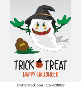 Halloween card with funny characters of the ghost corona virus