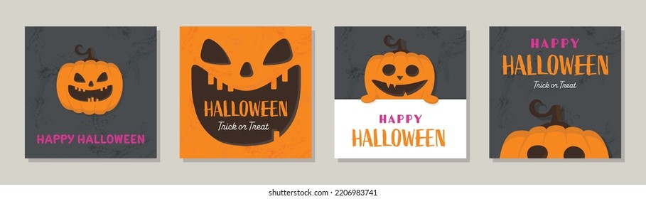 Halloween card with funny pumpkin.  Collection of brochures. Vector illustration