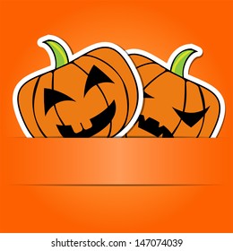 halloween card with funny and wicked cartoon pumpkins vector background