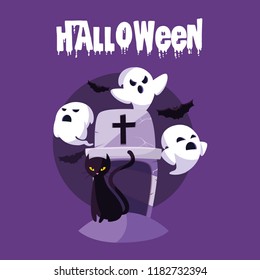 halloween card with ghost characters