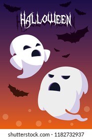 halloween card with ghost characters