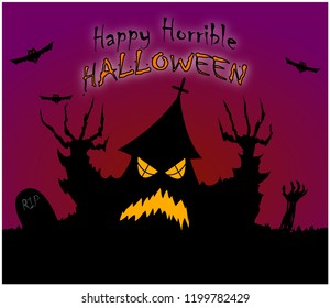 Halloween card with 
ghost house
