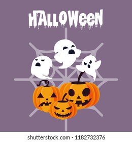 halloween card with ghost and pumpkin characters