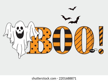 Halloween card. Ghost, spider and bats. isolated vector.	