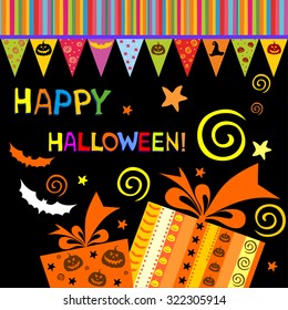 Halloween card with gift box. Vector illustration