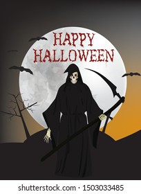 Halloween card with Grim Reaper, vector