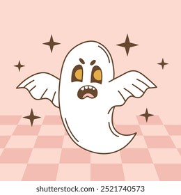 Halloween card in groovy retro style.Flyer,poster for Halloween party.Postcard invitation.Vector cartoon illustration