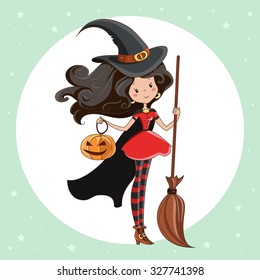  Halloween card/ Hallowee Witch/ Little Witch