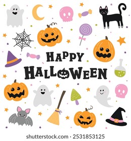 Halloween card with hand drawn icons. Vector illustration