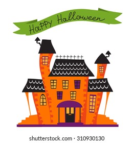 Halloween card with haunted house. vector illustration