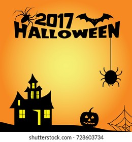 halloween card illustration black on orange background 