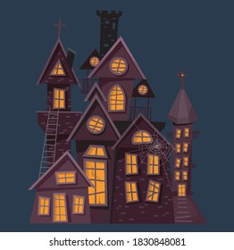 
halloween card with illustration haunted witch house