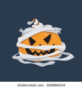 
halloween card with illustration of pumpkin in bandages