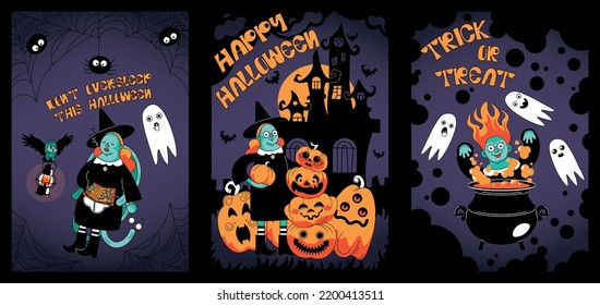 Halloween card. Halloween invitation or greeting Cards. 