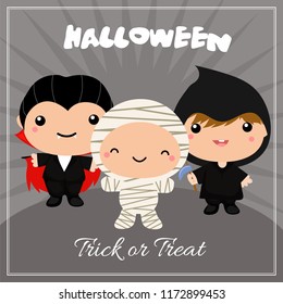 halloween card with kid costumes