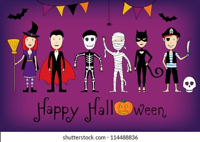 Halloween card with kids in costumes