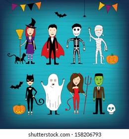 Halloween card with kids in costumes