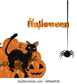 Halloween card with kitten and pumpkin