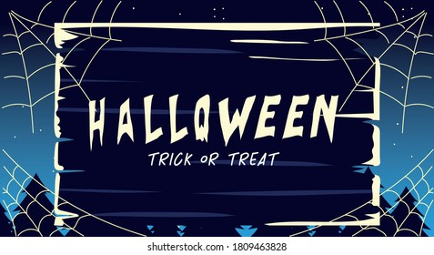 halloween card with label trick or treat vector illustration design