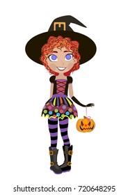 Halloween card. Little witch