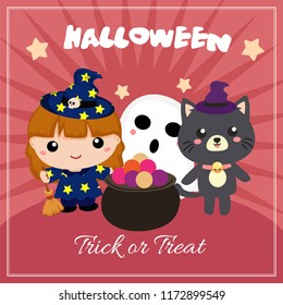 halloween card with lovable kids characters