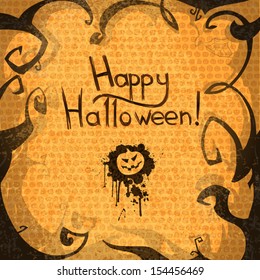 Halloween card with message "Happy Halloween!". Vector template 