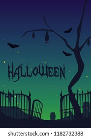 halloween card with night cemetery scene