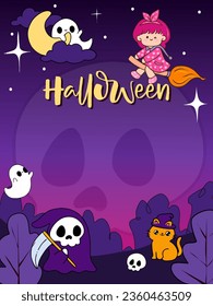 Halloween card  on purple background horizontal banner 
