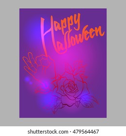 Halloween card on a purple background.