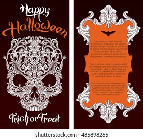 Halloween card with ornamental skull illustration
