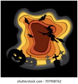 Halloween card paper cut style in many layers