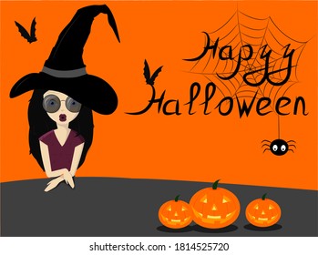 halloween card with parts of monsters: witch, pumpkin, bat, web with spider