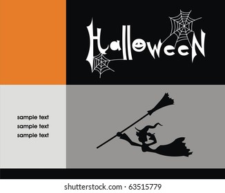 Halloween card with a picture of a witch in flight. Vector illustration