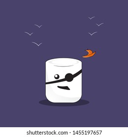 Halloween card, postcard. Candy. Marshmallow postcard. Pirate cartoon vector. Kawaii style. Halloween poster, banner. Violet background