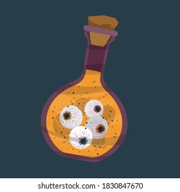 halloween card with potion bottle illustration with pupils