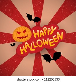 Halloween card with pumpkin and bats. Vector illustration
