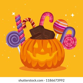 halloween card with pumpkin and candies