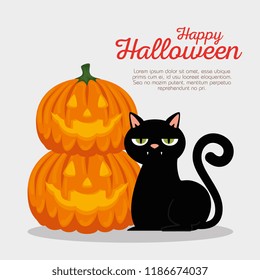 halloween card with pumpkin and cat