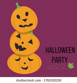 Halloween card.  Pumpkin heads with different emotions. Snowmen make of orange pumpkins.  
Invitation to halloween party