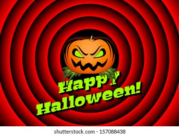 Halloween card with pumpkin and movie ending background