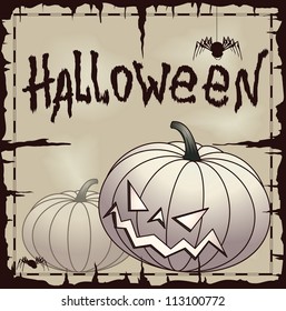 Halloween card with pumpkin over old map. Vector EPS10.