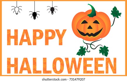 Halloween card with pumpkin and spiders