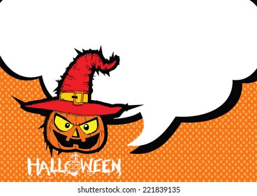 Halloween card with pumpkin and talking Speech Bubble