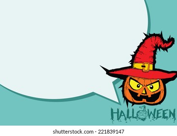 Halloween card with pumpkin and talking Speech Bubble
