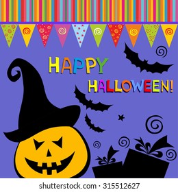 Halloween card with pumpkin. Vector illustration