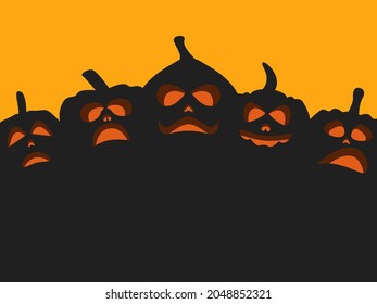 Halloween card with pumpkins. Festive banner with pumpkin lantern and place for text. Jack-o lantern for flyers and promotional materials. Vector illustration