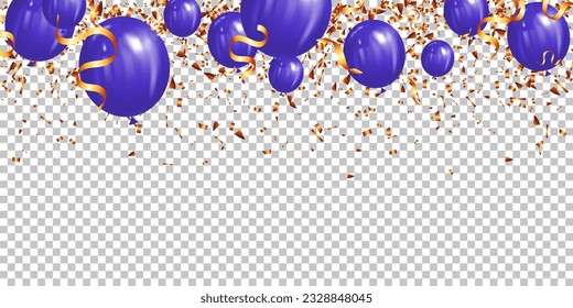 halloween card with purple balloons and gold confetti vector illustration for children's holiday design, decoration, banner