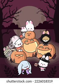 conejo de tarjetas de halloween y fantasma 2