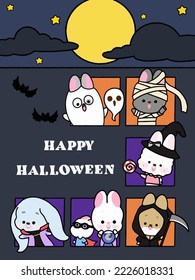 halloween card rabbit and ghost